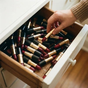Lipstick collection in a drawer