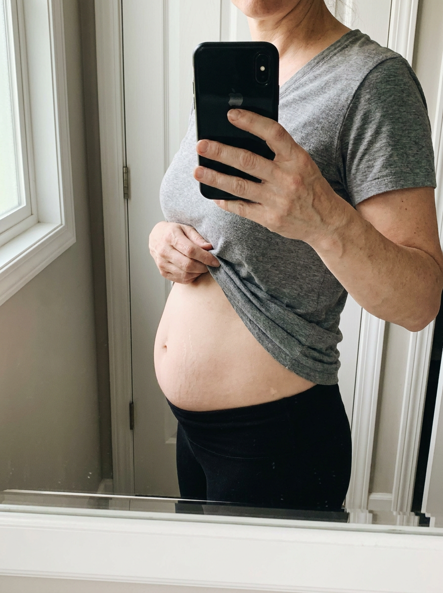 Selfie miroir — ventre post-grossesse